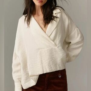 New*Anthropologie Dylon Wide-Placket Oversized Top~MEDIUM~in Cream